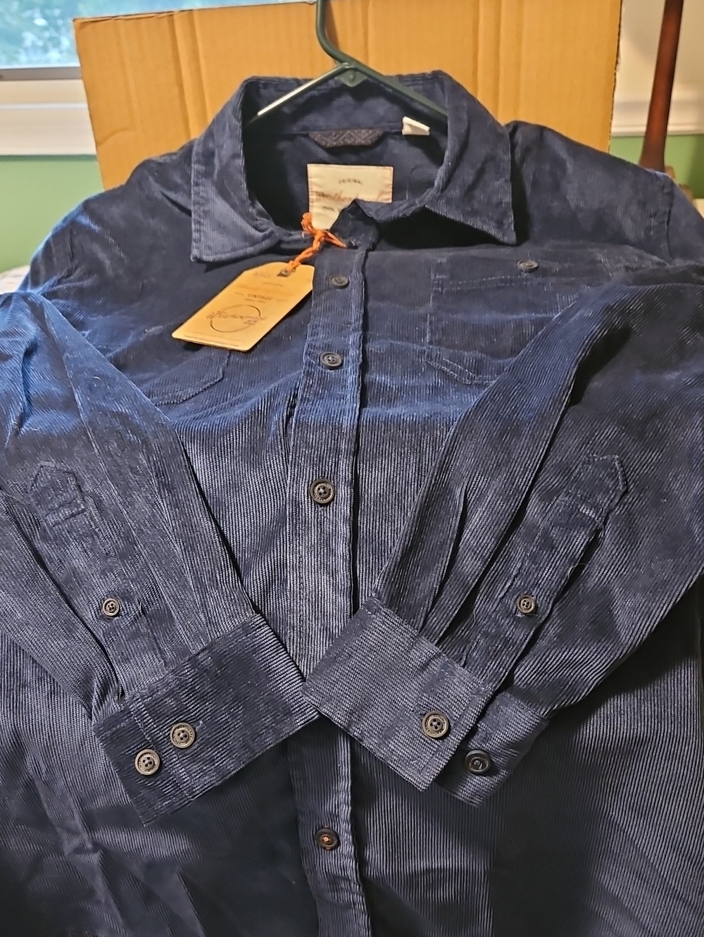 Weatherproof Men's Dark Blue Thin Corduroy Shirt